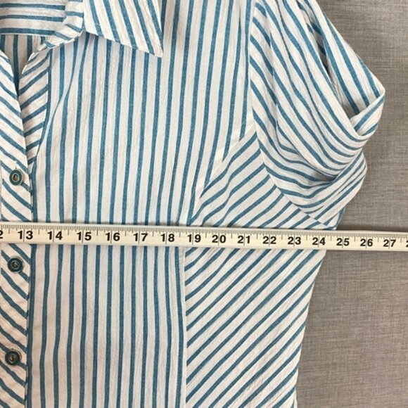 Drapers & Damon Top Womens 2X Button Up Roll Tab Sleeves Striped Blue Textured - Picture 5 of 8